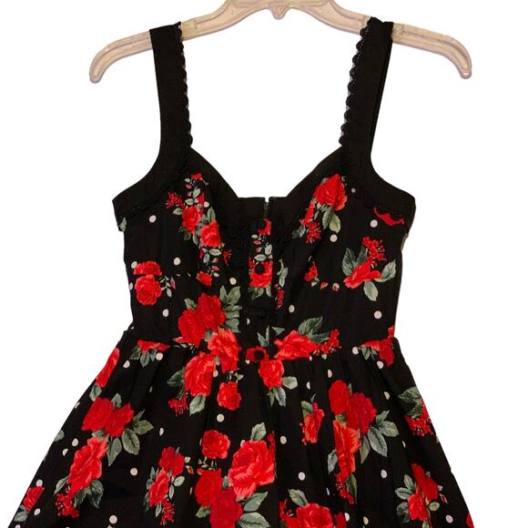 Hot Topic Rockabilly Polka Dot Rose Swing Dress small - Picture 4 of 16